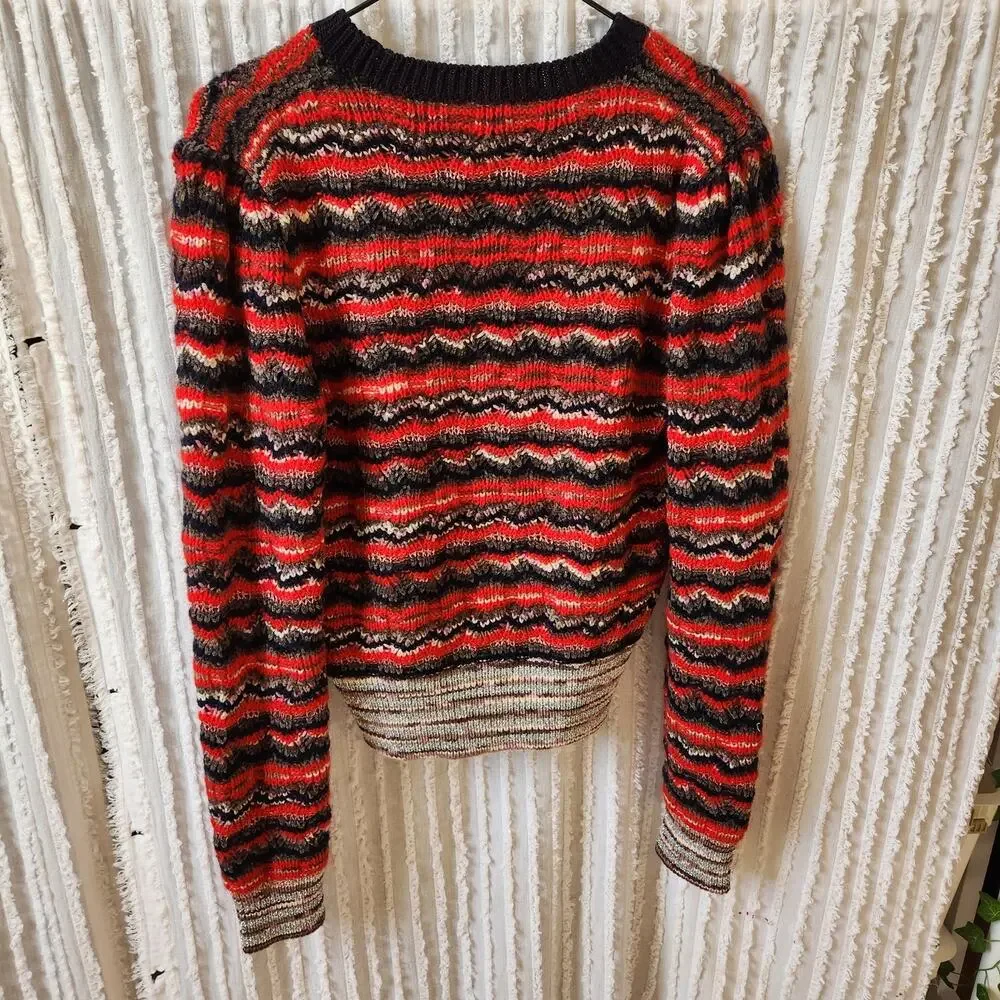 Tory Burch Sz M Metallic Stripe Sweater Mohair Wool Blend Top Red Blue Designer - Picture 3 of 9